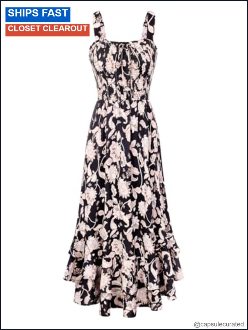 Women's Floral Boho Maxi Dress Smocked Open Back Sleeveless Summer Beach